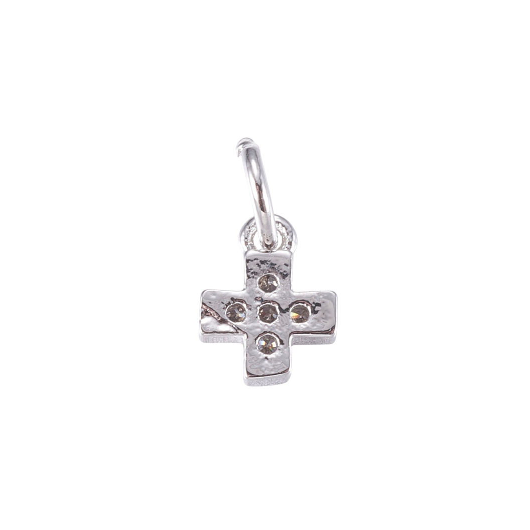 Silver Tiny Cross with Cubic Zirconia Charm