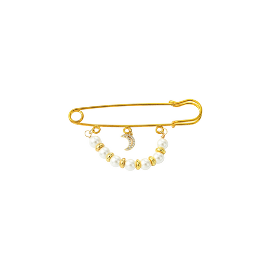 Gold Moon & Pearl Safety Pin Brooch | Shoe, Purse & Hat Charm