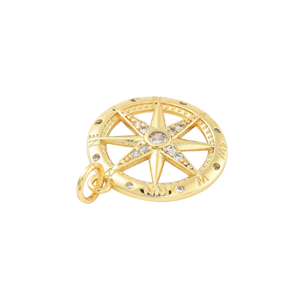 Gold Cubic Zirconia Compass Charm