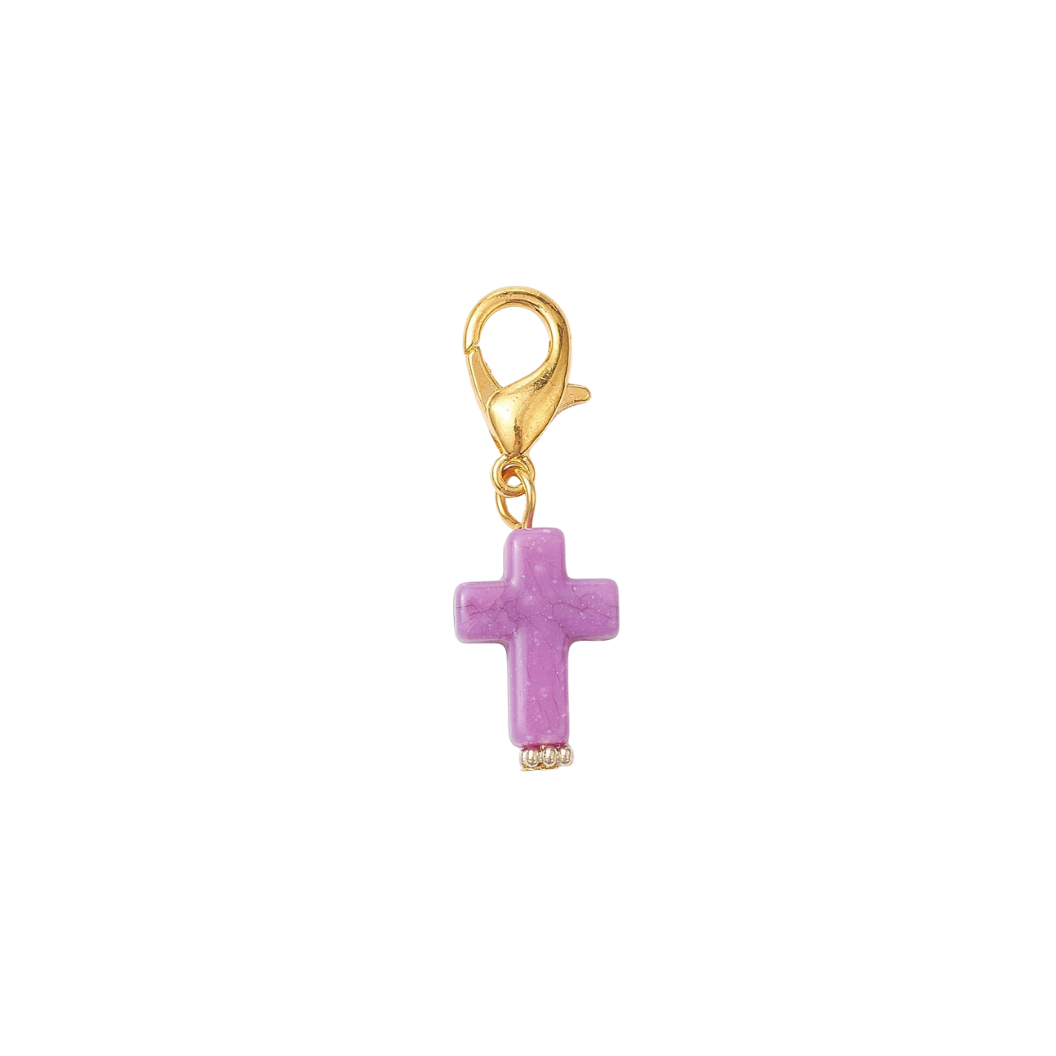 Gold Faith Flare Cross Charm Purple