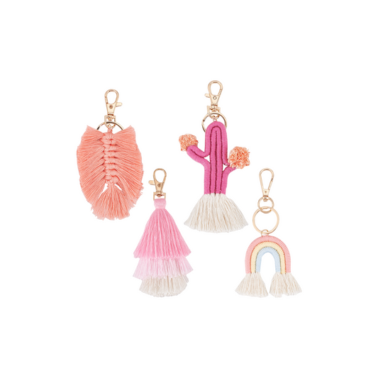 4  Piece Weaving Tassel Set - Pink | Keychain & Purse Charm