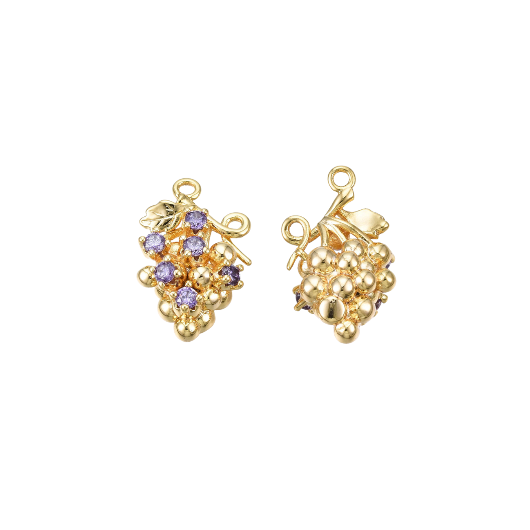 Side & Back View Gold Grape with Slate Blue Cubic Zirconia Charm