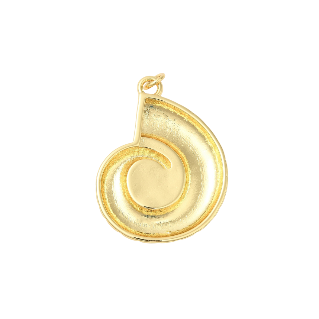Gold spiral pendant on a white background