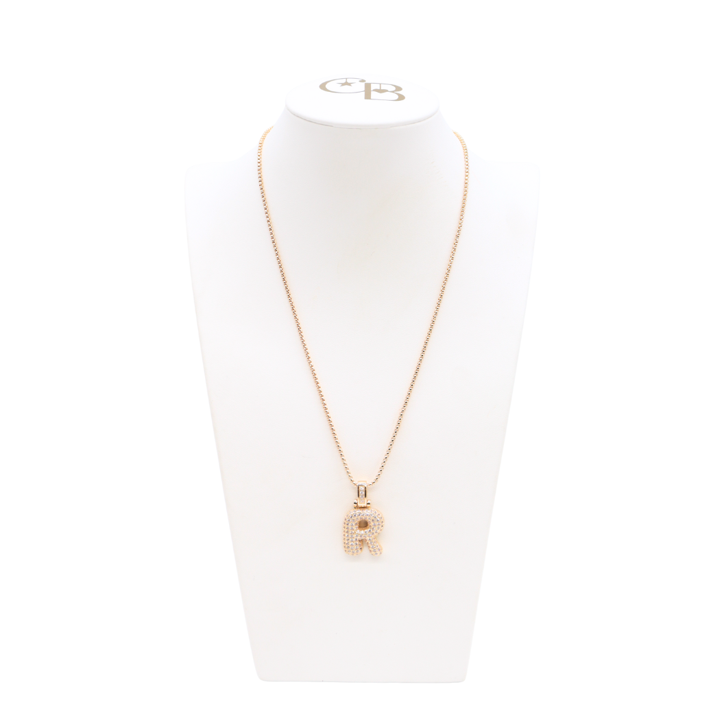 Light Gold Rhinestone Bubble Initial Letter Necklace