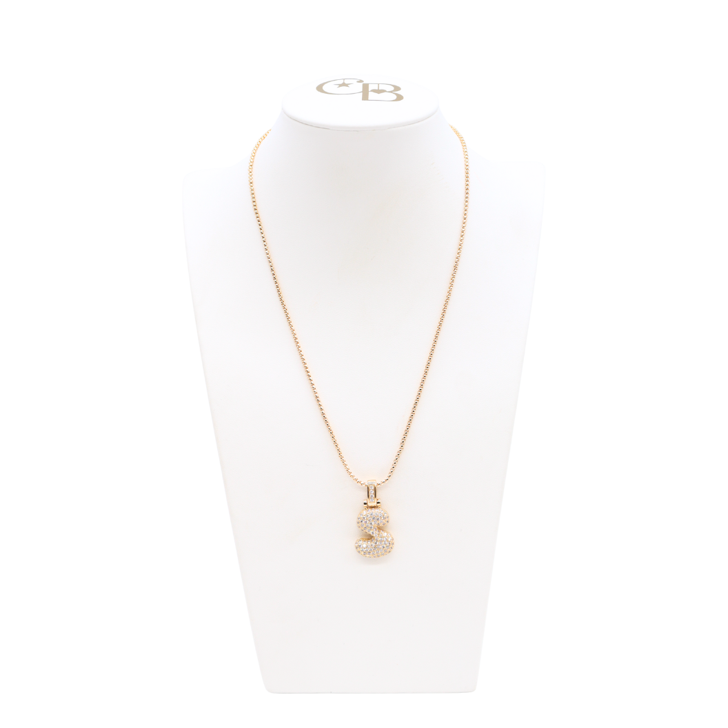 Light Gold Rhinestone Bubble Initial Letter Necklace