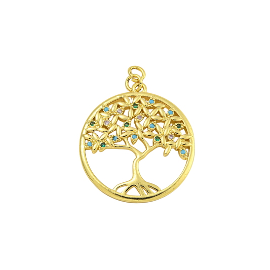 Gold Tree of Life Cubic Zirconia Charm