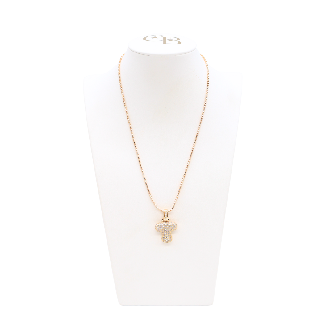 Light Gold Rhinestone Bubble Initial Letter Necklace