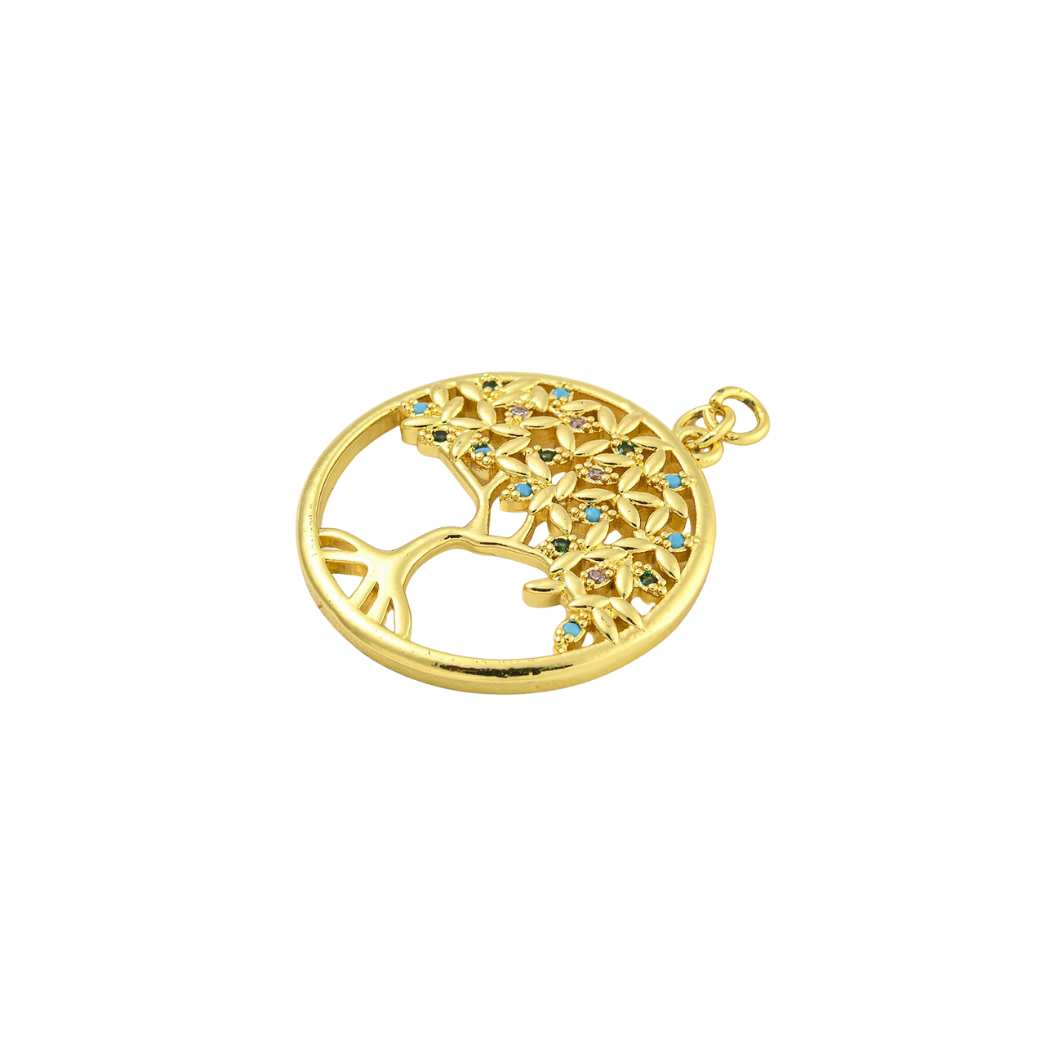 Gold Tree of Life Cubic Zirconia Charm