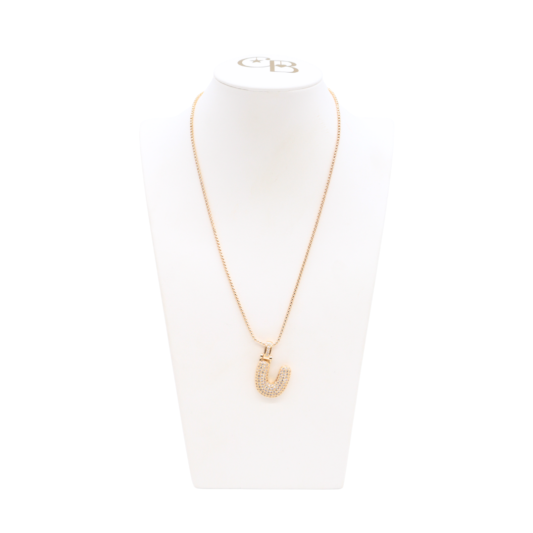 Light Gold Rhinestone Bubble Initial Letter Necklace