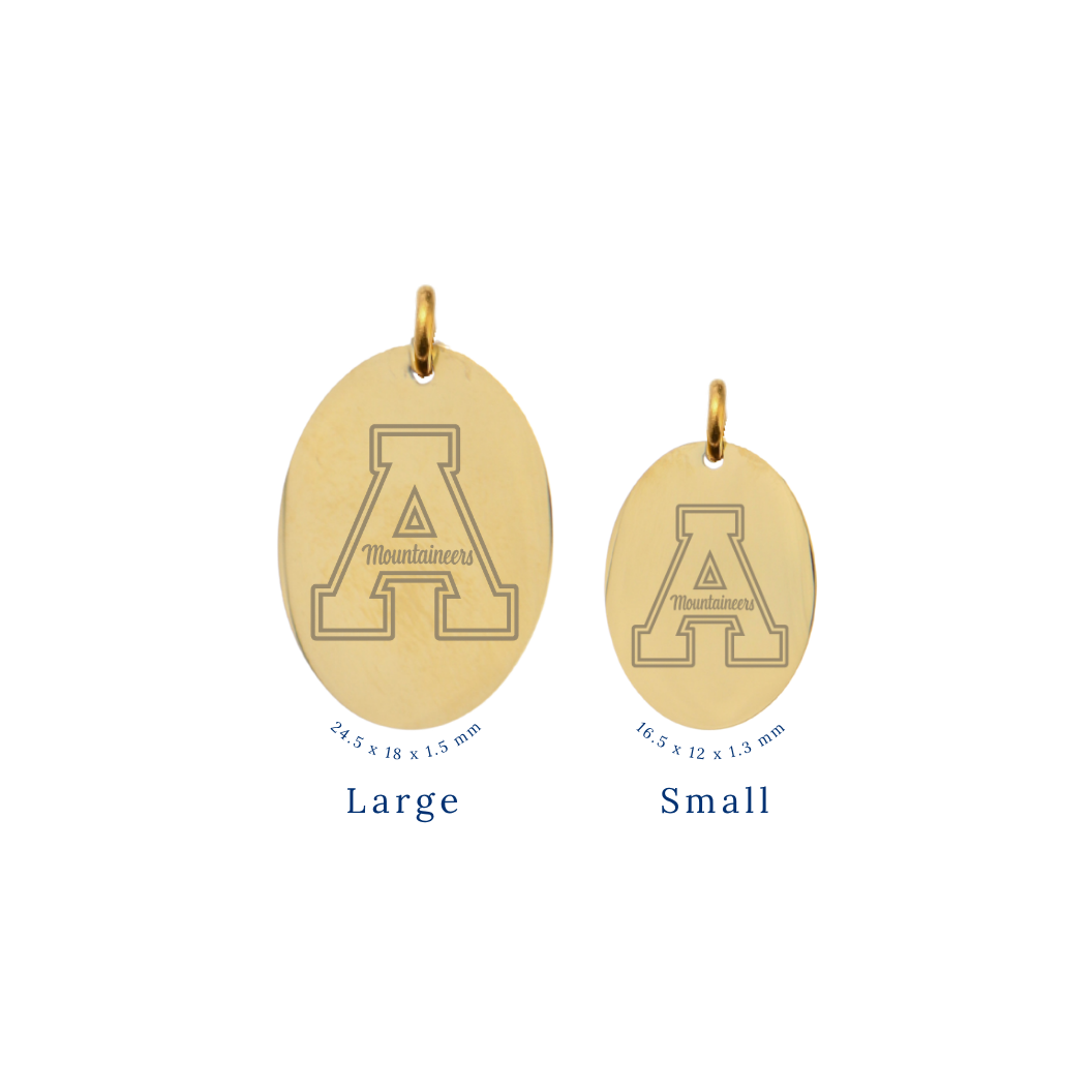 Appalachian State University Large Gold Oval Charm - APP State "A" Logo