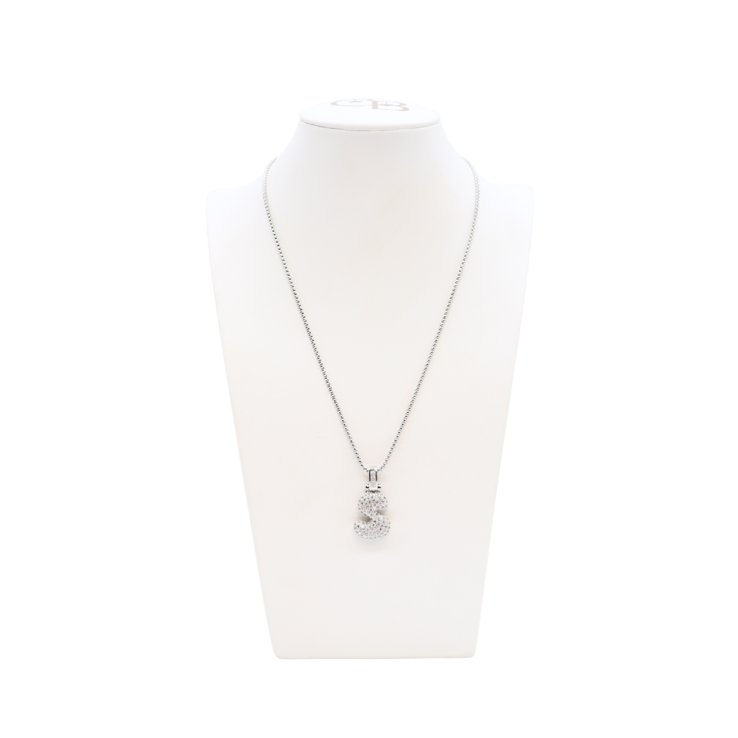 Silver Rhinestone Letter Bubble Necklace