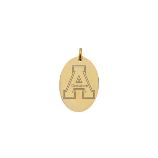 Appalachian State University Large Gold Oval Charm - APP State "A" Logo