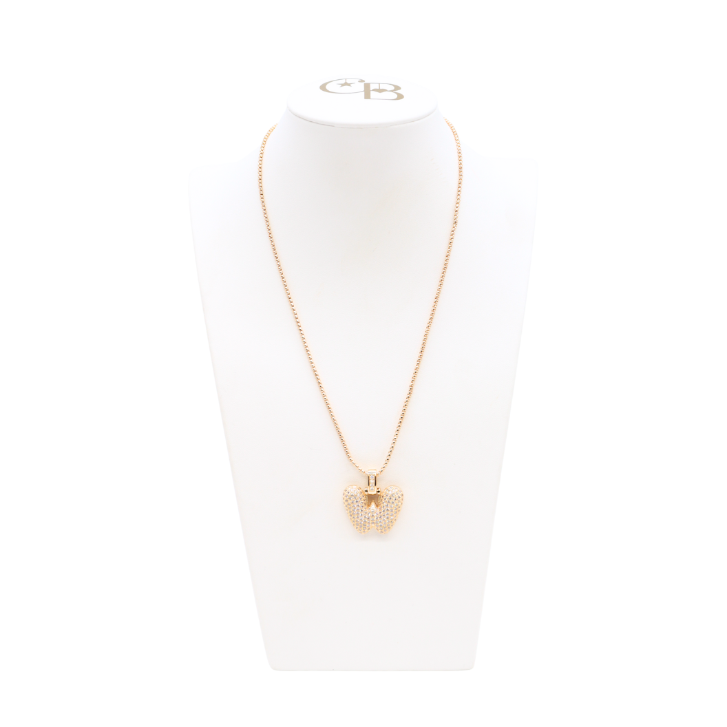 Light Gold Rhinestone Bubble Initial Letter Necklace