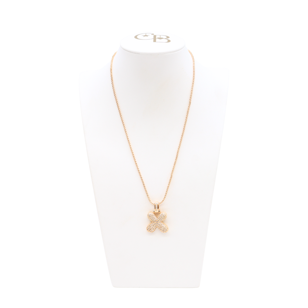 Light Gold Rhinestone Bubble Initial Letter Necklace