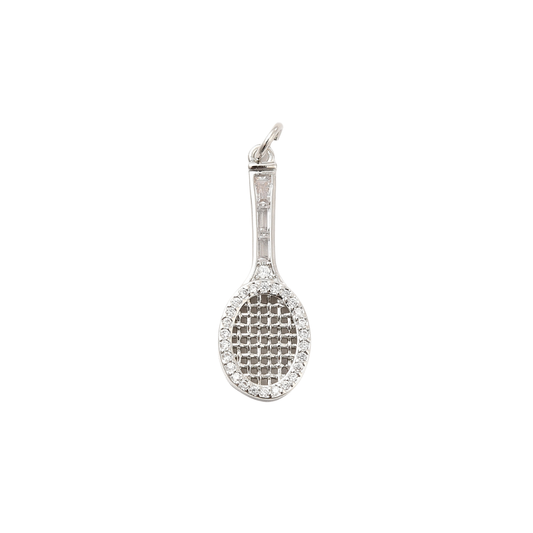 Front view of the Silver Tennis Racket w/ Cubic Zirconia Charm