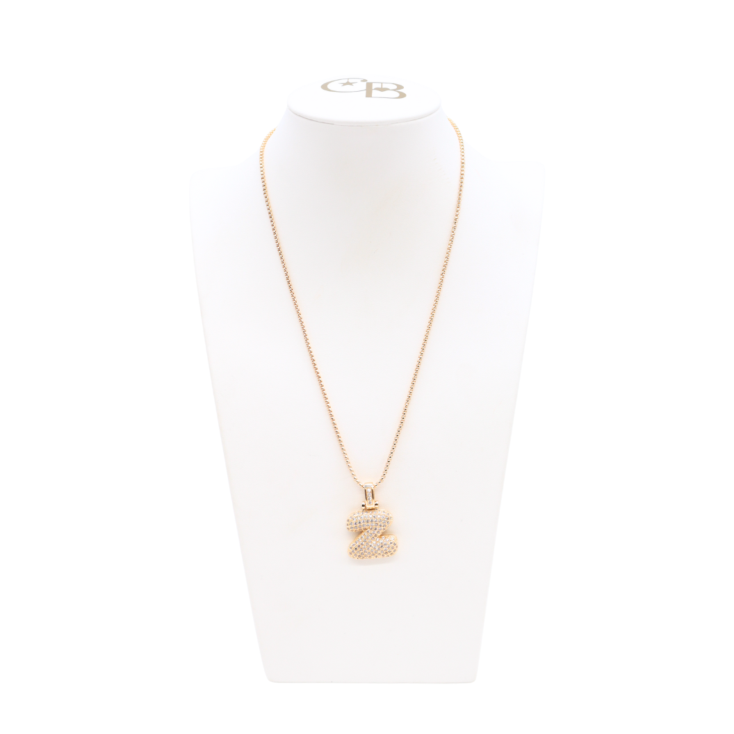 Light Gold Rhinestone Bubble Initial Letter Necklace