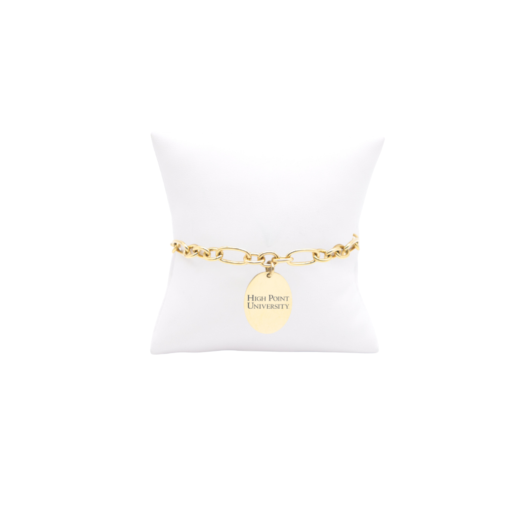 High Point University Keepsake Bracelet with Large Gold Oval Charm | Waterproof, Hypoallergenic & Tarnish Resistant