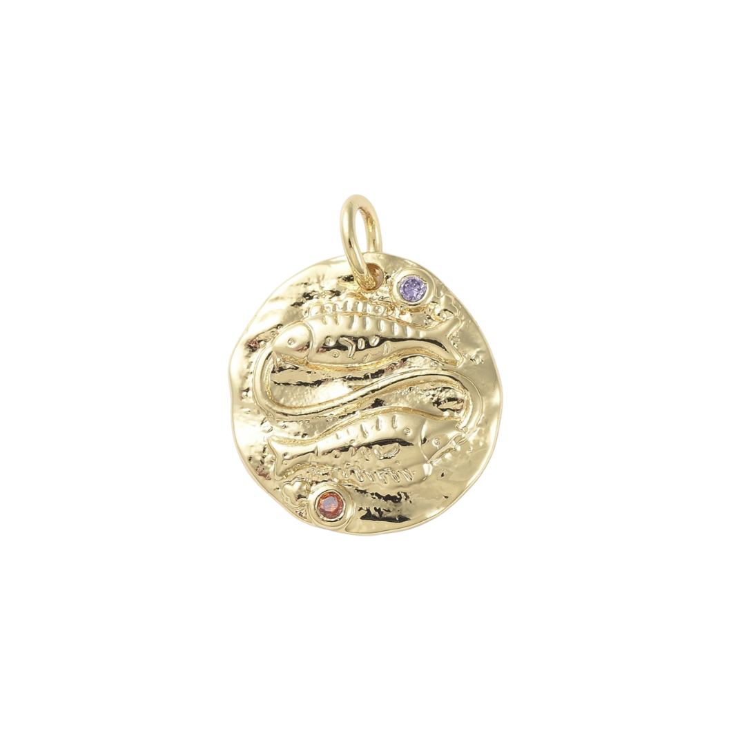 Transparent Gold Twin Fins with Colorful Cubic Zirconia Charm
