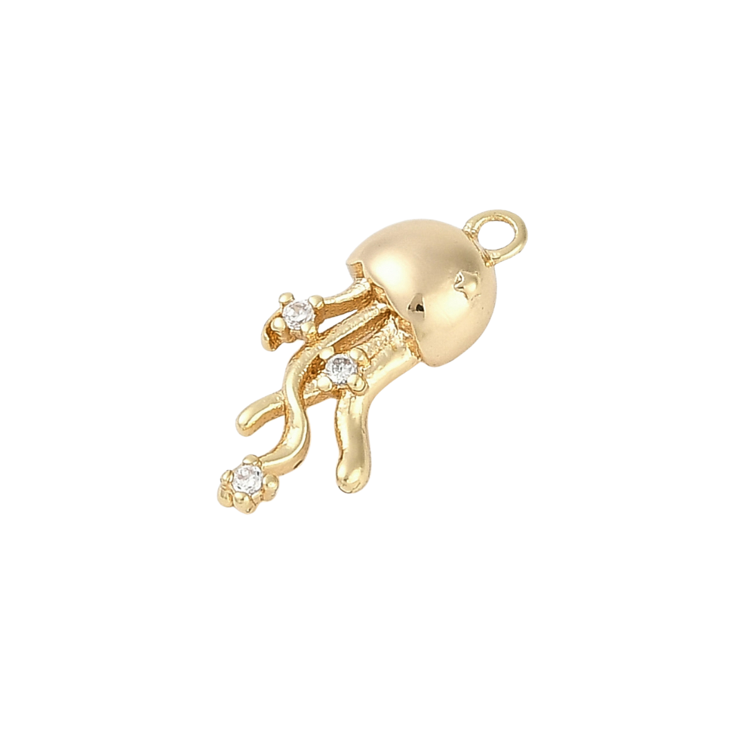 Side View of the Gold Jellyfish Dazzle with Cubic Zirconia Charm