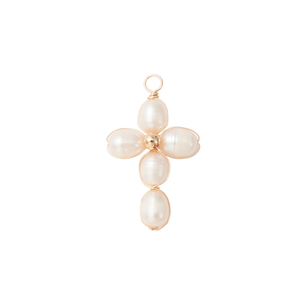 Gold Pearl Pendant Cross Charm