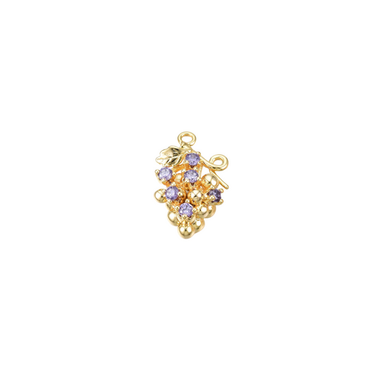 Gold Grape with Slate Blue Cubic Zirconia Charm