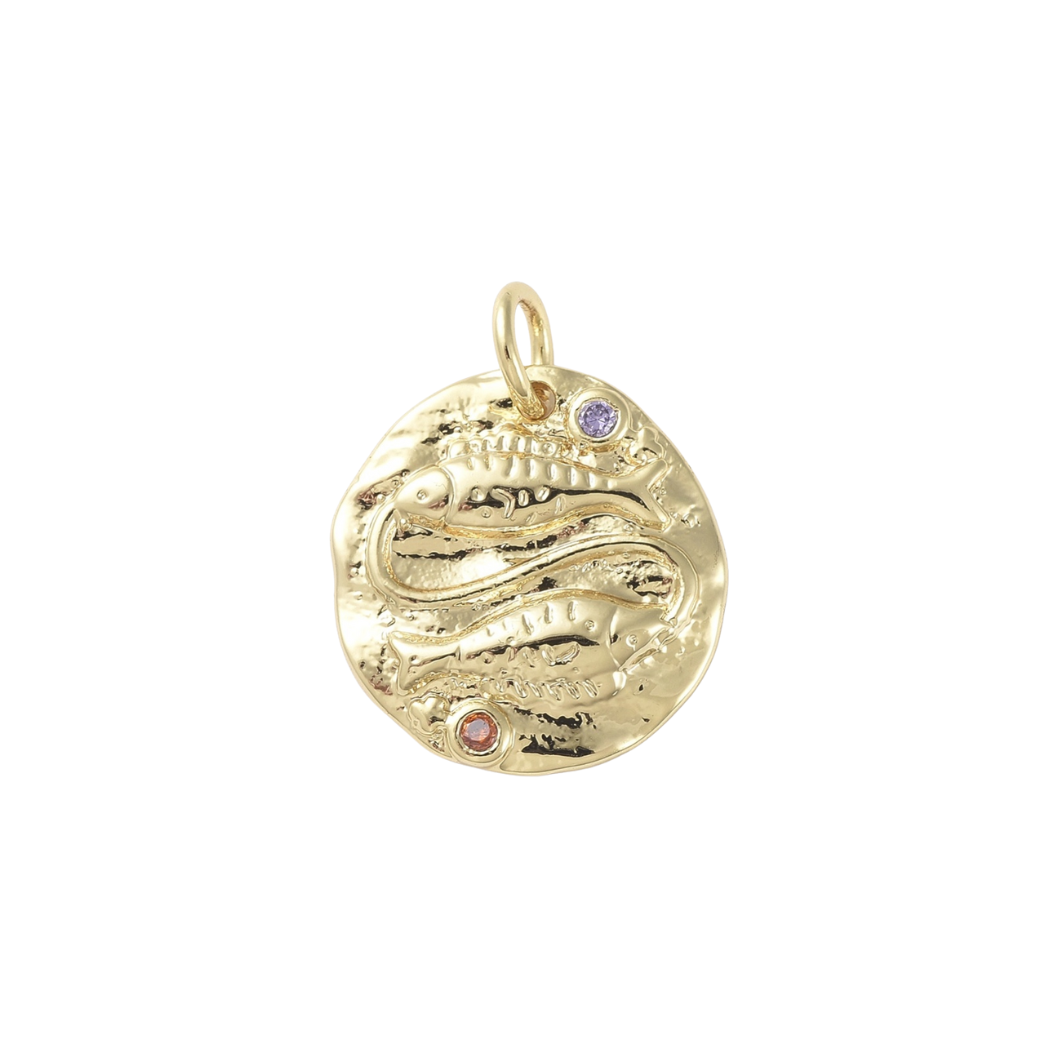 Gold Twin Fins with Colorful Cubic Zirconia Charm