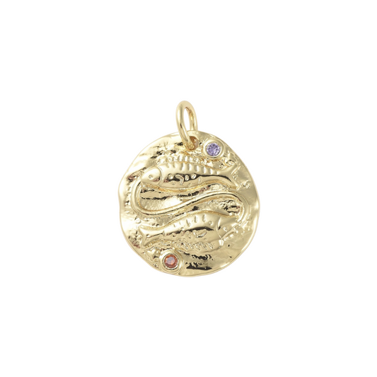 Gold Twin Fins with Colorful Cubic Zirconia Charm