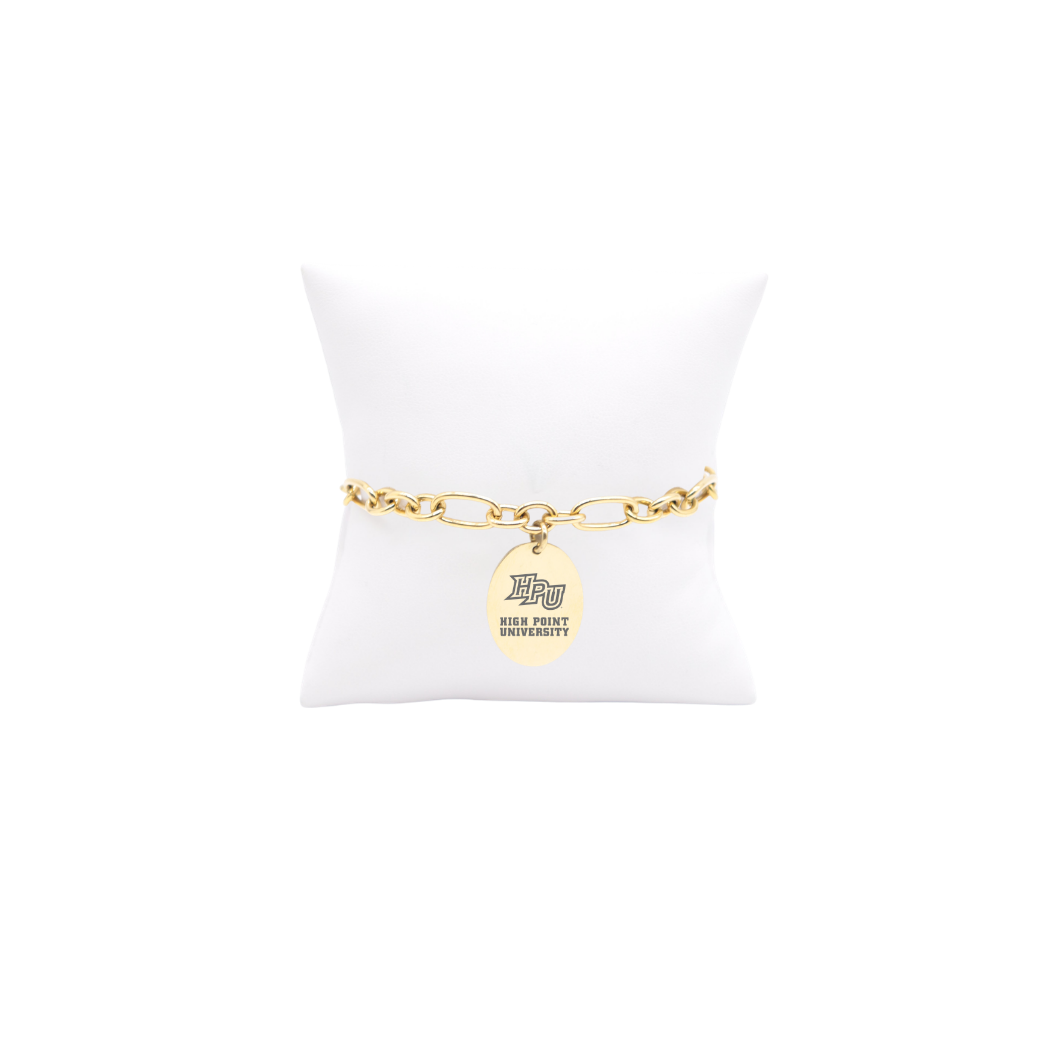 High Point University Keepsake Bracelet with Small Gold Oval Charm | Waterproof, Hypoallergenic & Tarnish Resistant