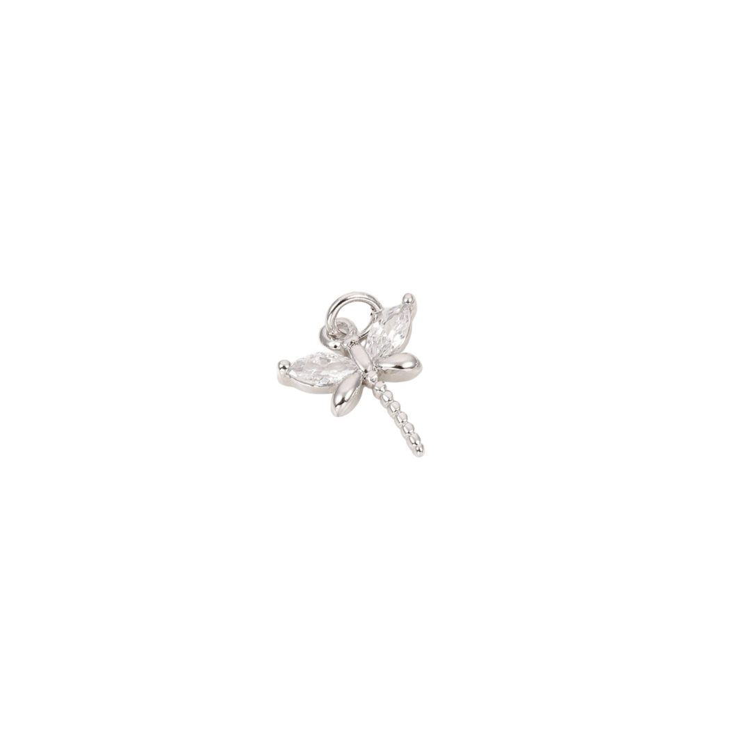 Front View of the Silver Dragonfly with Cubic Zirconia Charm
