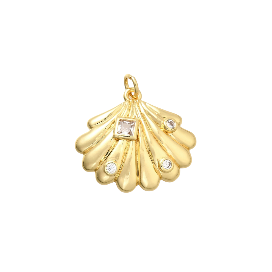 Gold Lyra Shell with Cubic Zirconia Charm