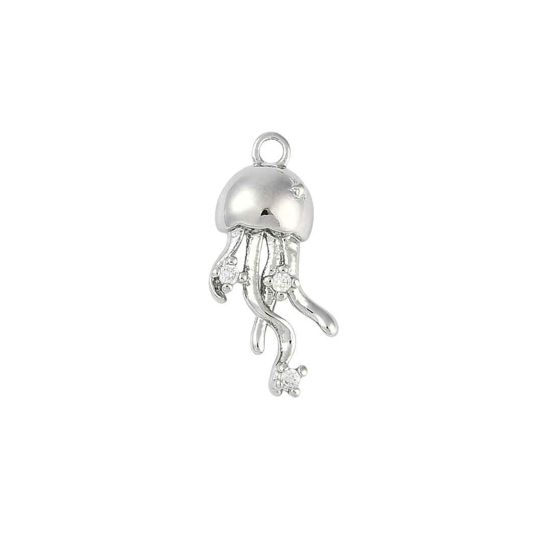 Transparent Silver Jellyfish Dazzle with Cubic Zirconia Charm