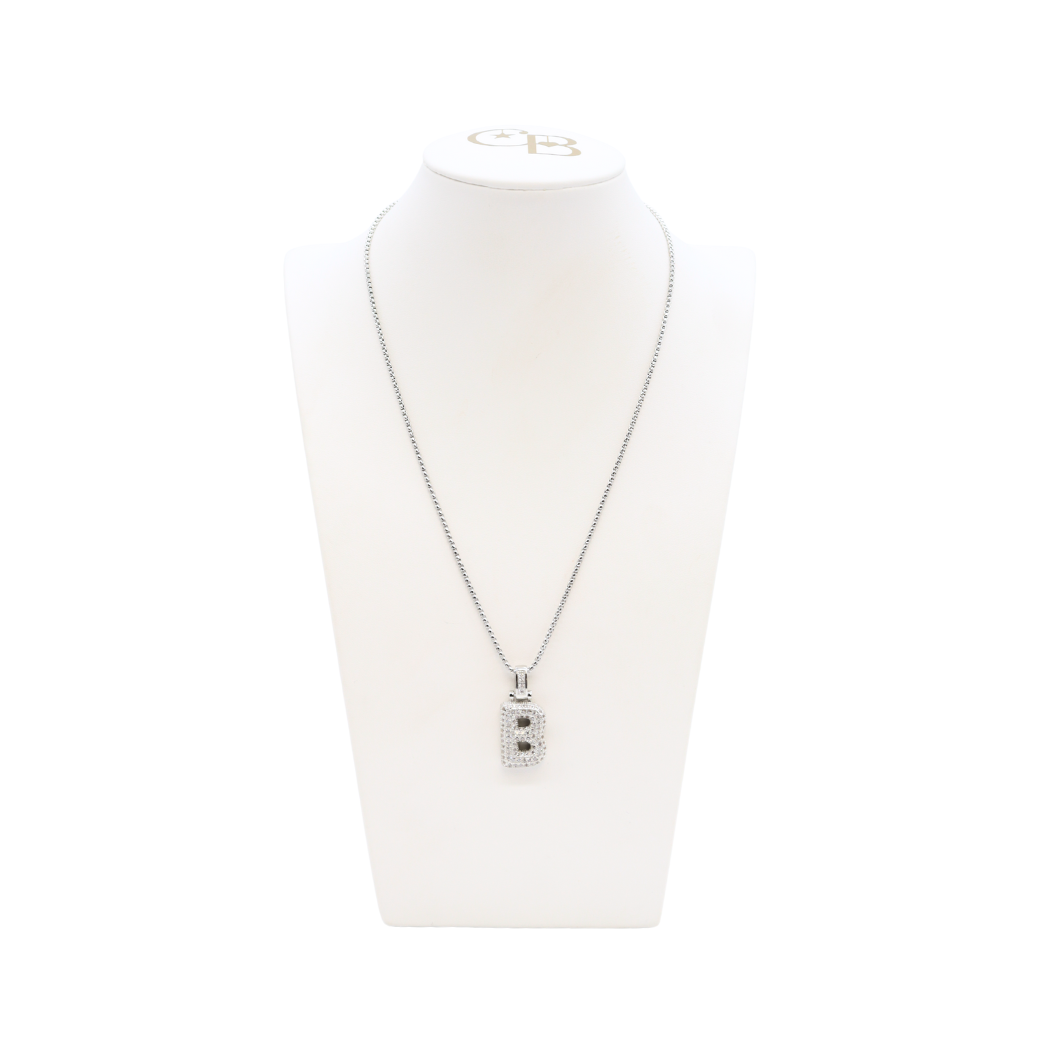 Silver Rhinestone Letter Bubble Necklace