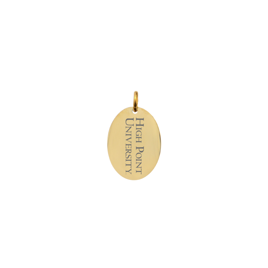 High Point University Small Gold Oval Charm - Vertical Letters