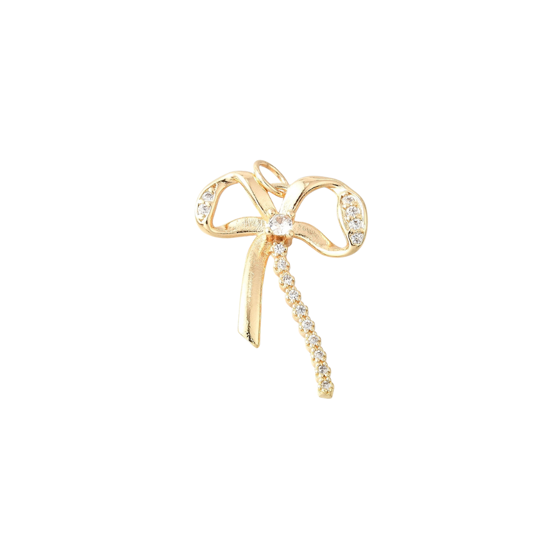 Transparent Front View of the Gold Nova Bow with Cubic Zirconia Charm