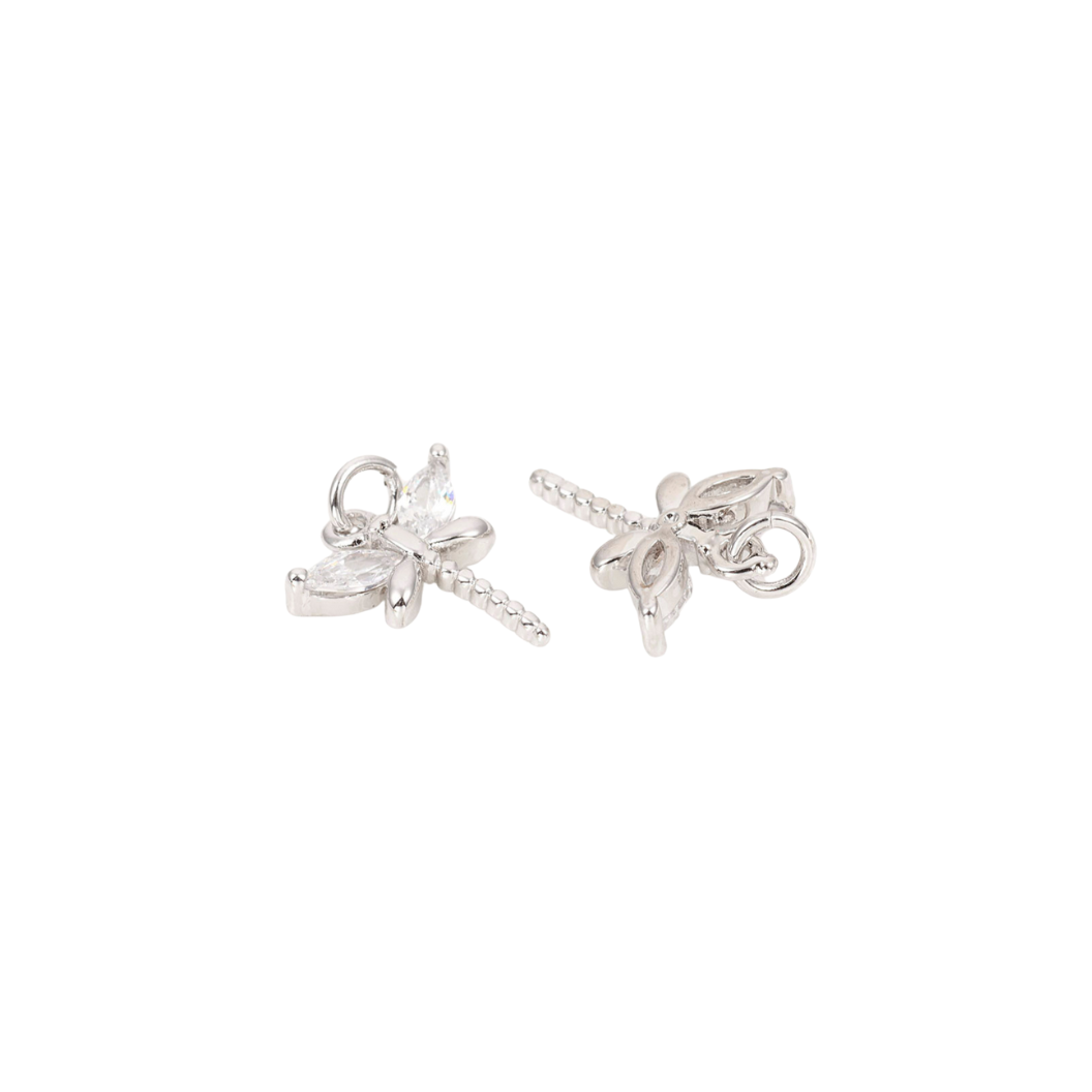 Front & Back View of the Silver Dragonfly with Cubic Zirconia Charm