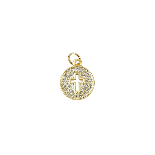 Gold Gleaming Center Cross with Micro Pave Cubic Zirconia Charm