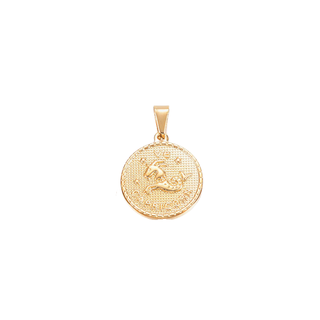 Transparent Capricorn Gold Zodiac Disc Charm, Front View 