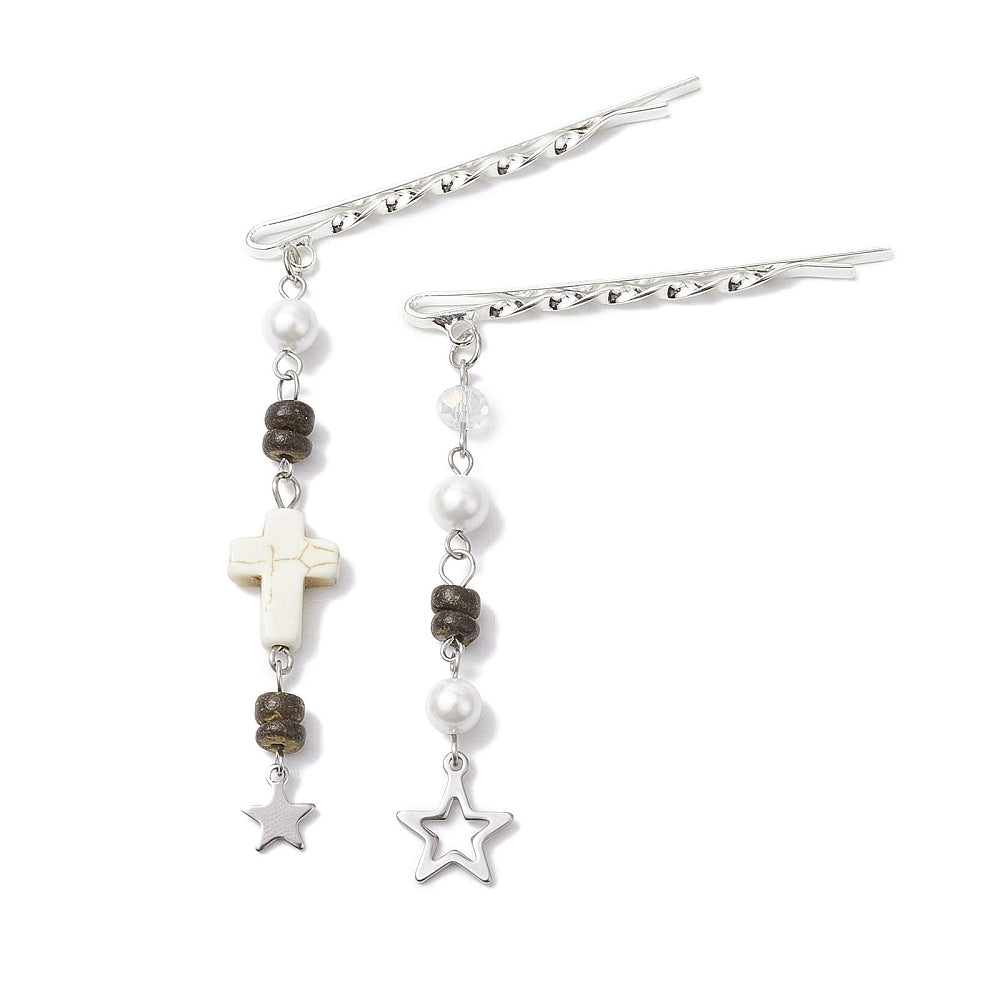Front view of the Silver Cross & Star Bobby Pin | Set