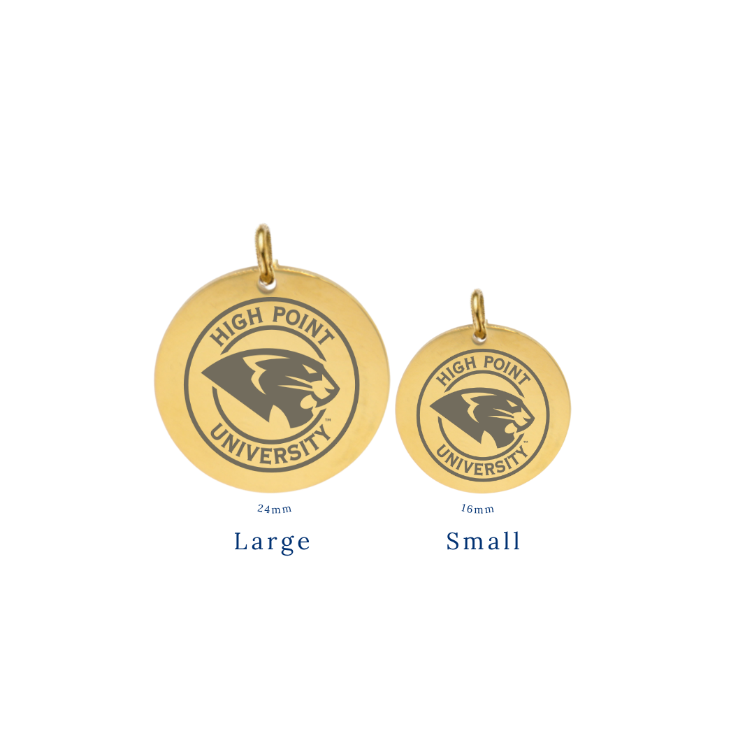 High Point University Large Gold Round Charm - High Point University Panther Seal