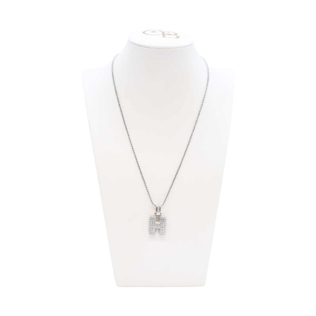 Silver Rhinestone Letter Bubble Necklace