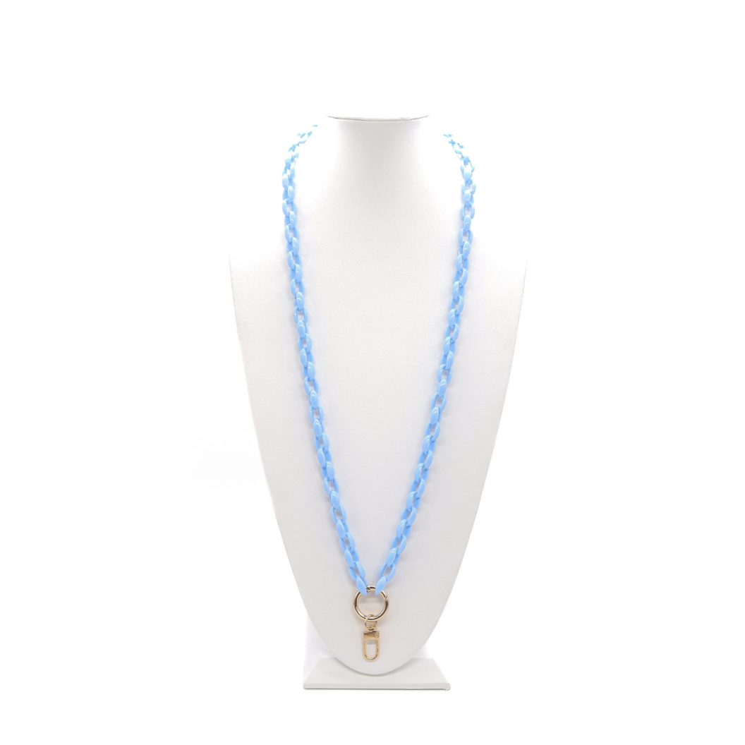 Front of the Pastel Blue Lanyard Charm Necklace