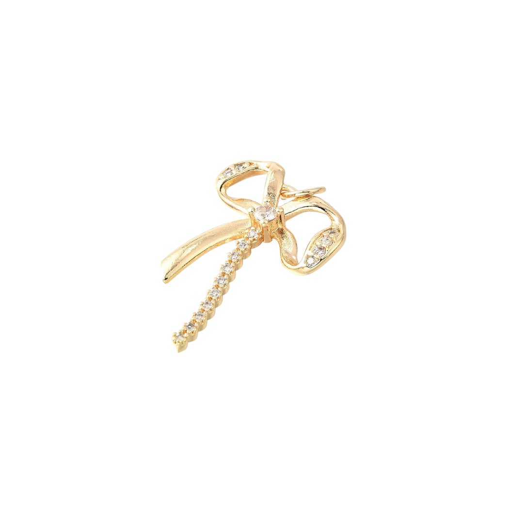 Transparent Side View of the Gold Nova Bow with Cubic Zirconia Charm