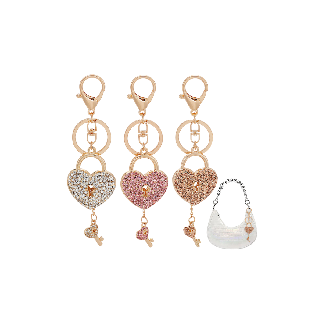 Heart Padlock Rhinestone Assorted | Keychain & Purse Charm