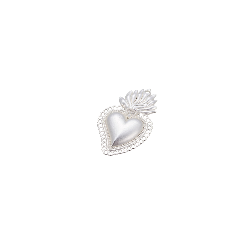Front View of the Silver Flaming Heart Charm