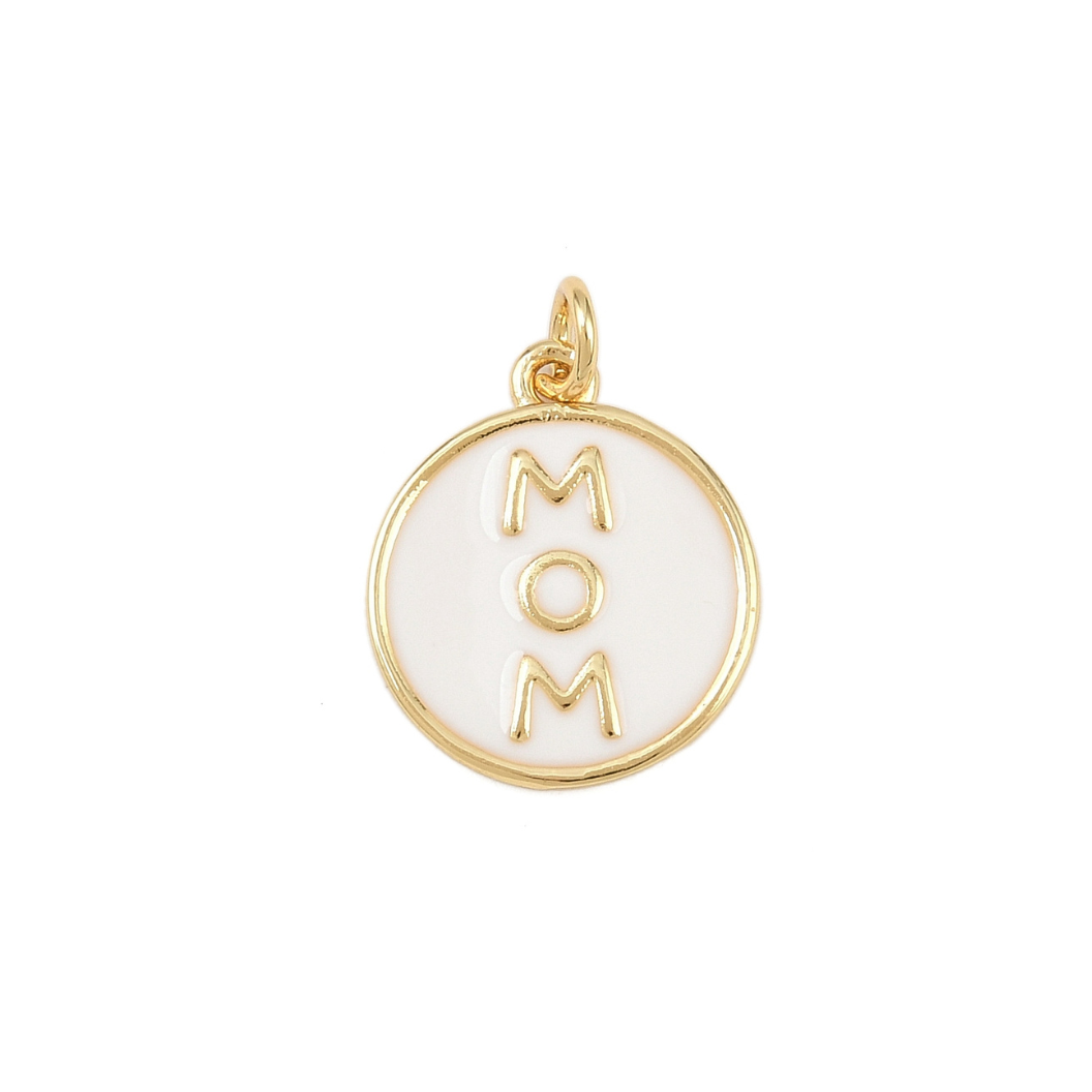 Gold Cherished "Mom" White Charm