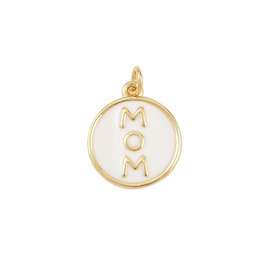Gold Cherished "Mom" White Charm