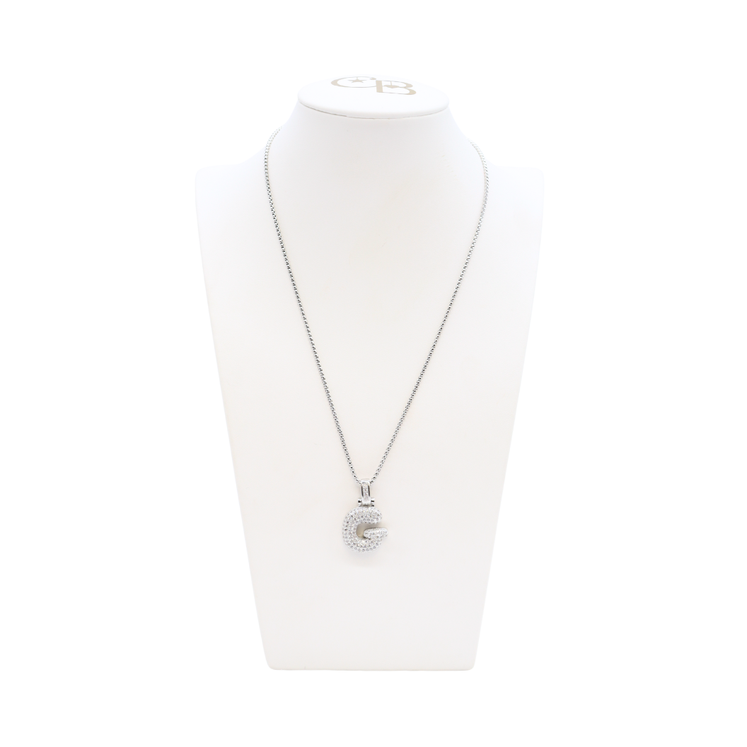 Silver Rhinestone Letter Bubble Necklace