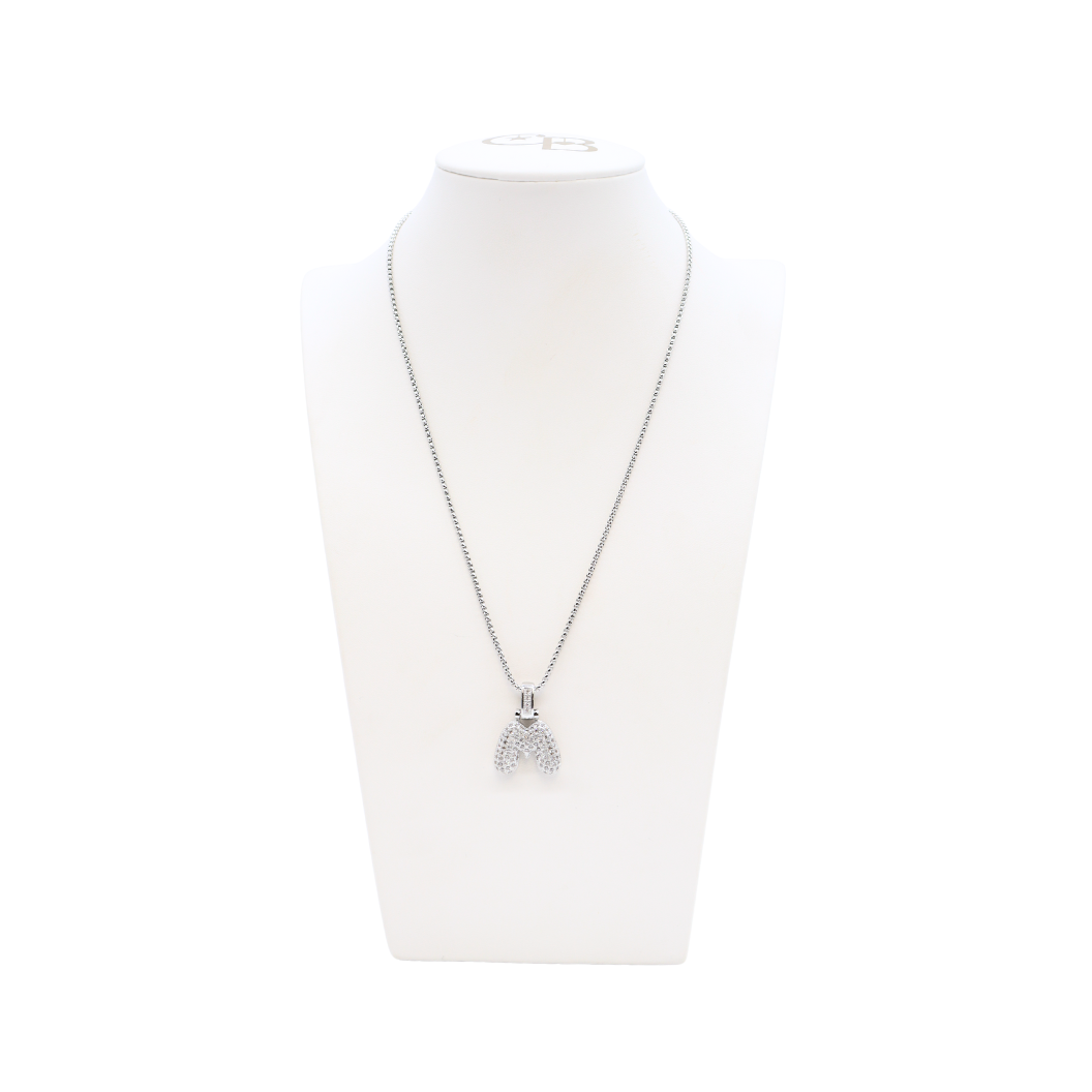 Silver Rhinestone Letter Bubble Necklace