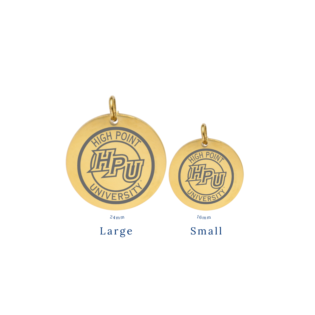 High Point University Large Gold Round Charm - High Point University HPU Logo