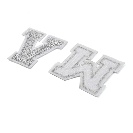 Front & Back View Silver Alphabet Sequin Patch Set